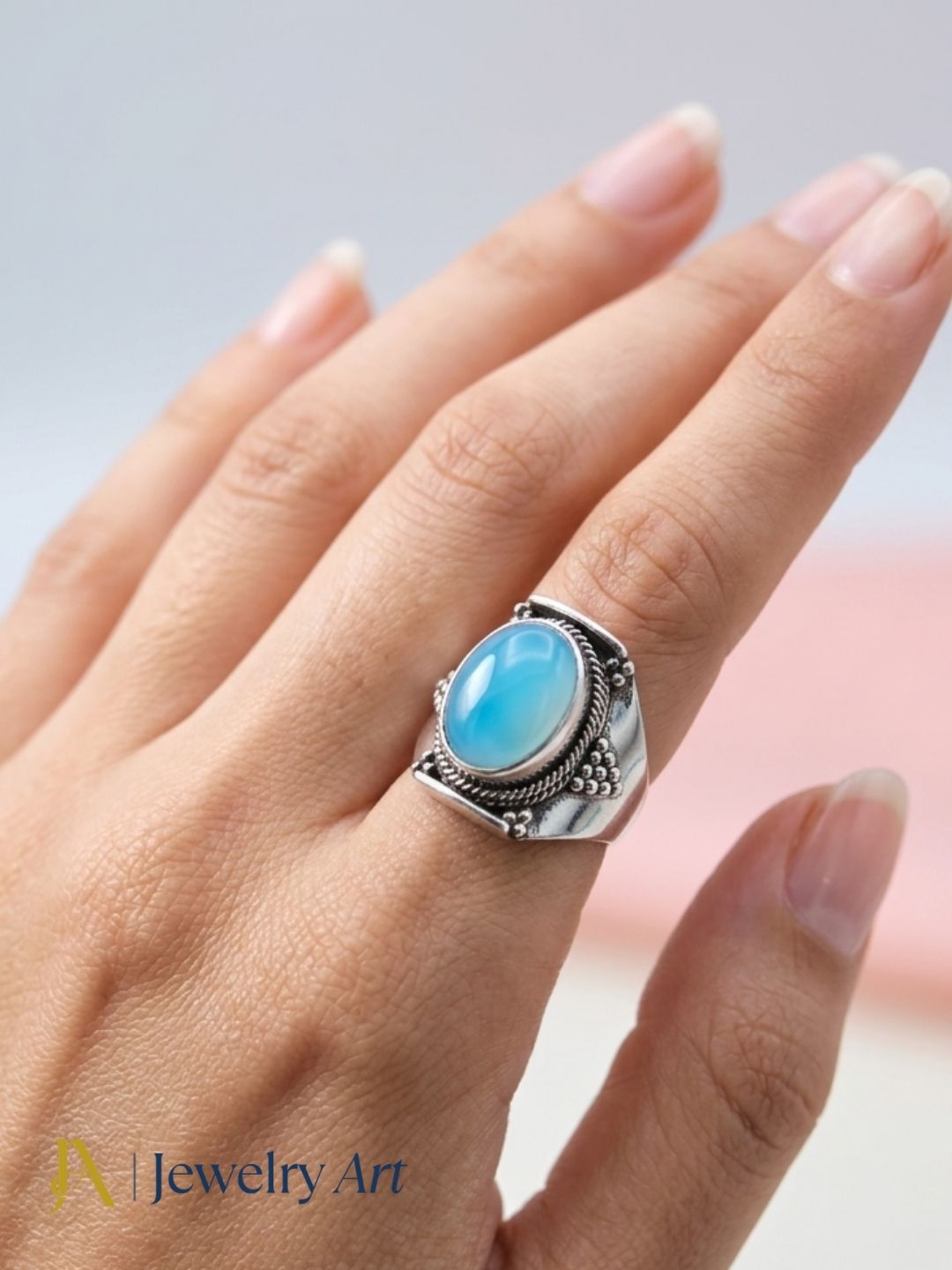 Modern 925 sterling silver Blue Chalcedony fashion ring