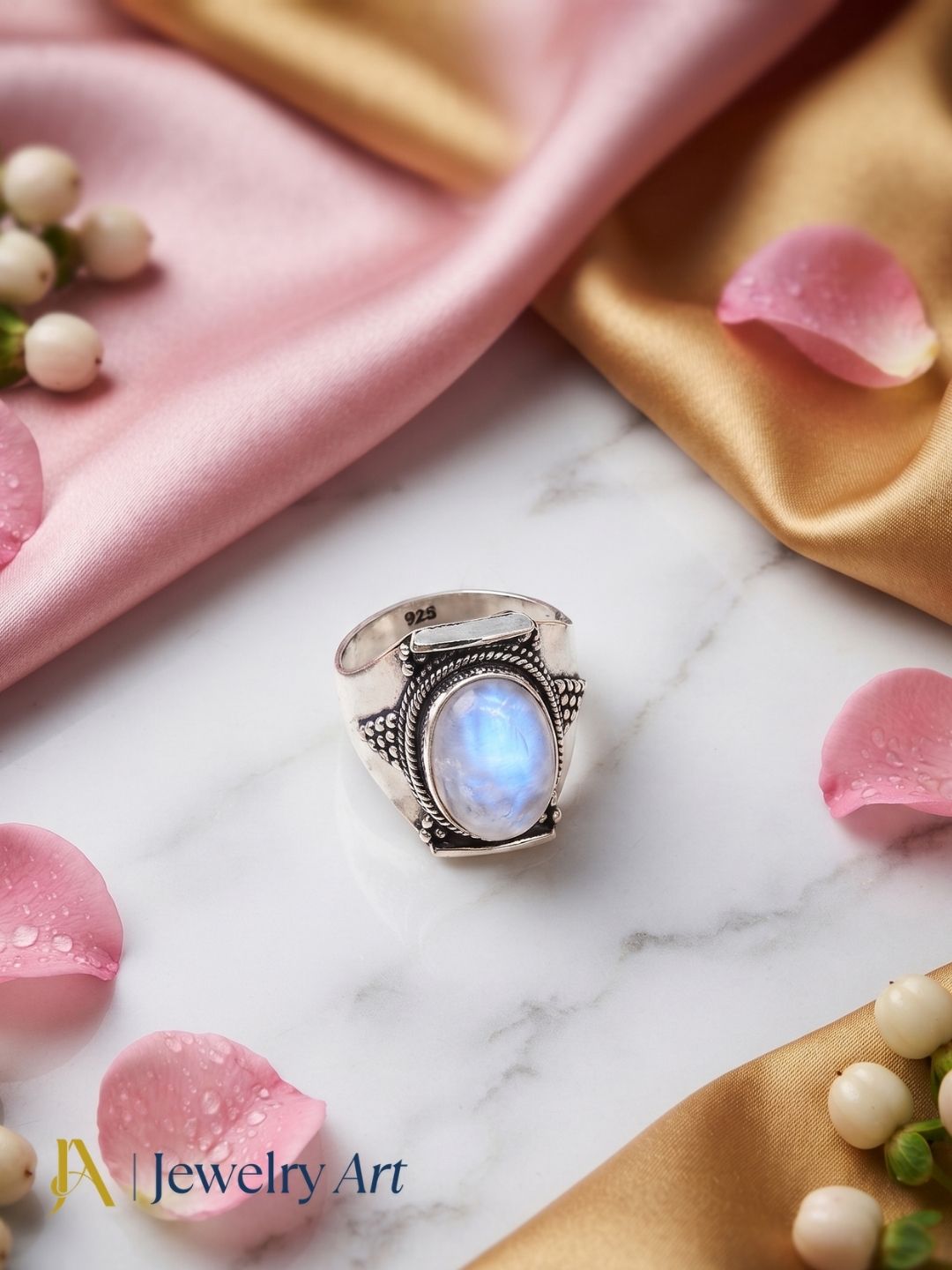 Creative arrangement of handcrafted sterling silver White Rainbow ring
