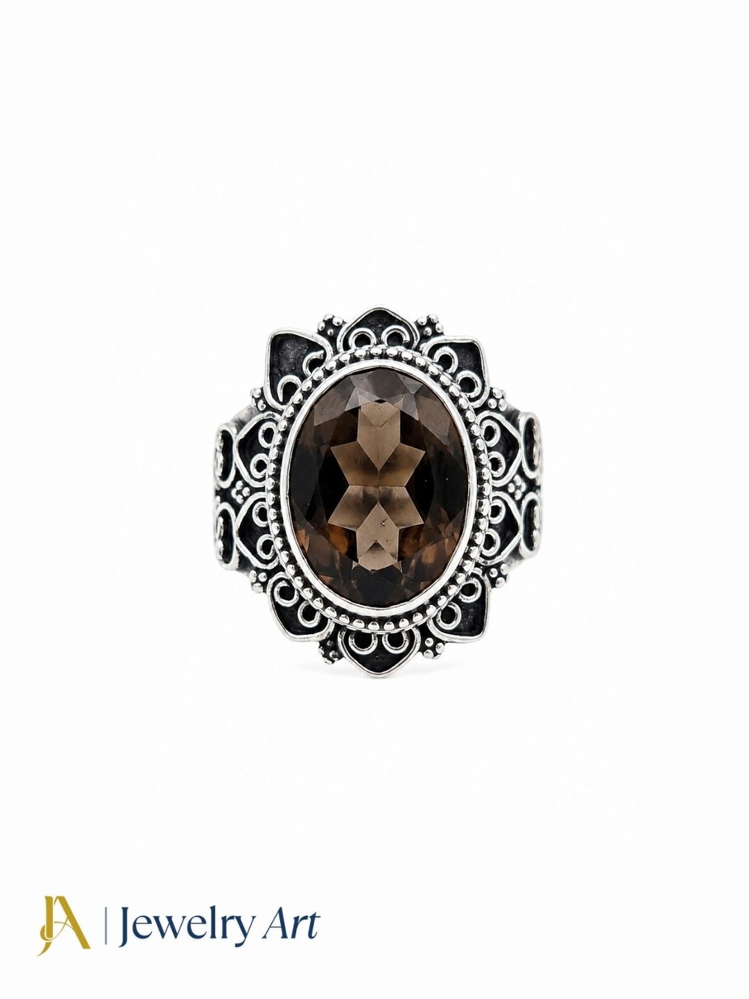 Fine Smoky Quartz gemstone oxidized silver handcrafted finger ring
