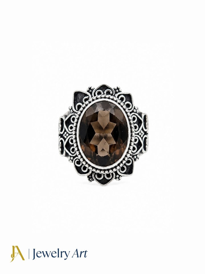 Fine Smoky Quartz gemstone oxidized silver handcrafted finger ring
