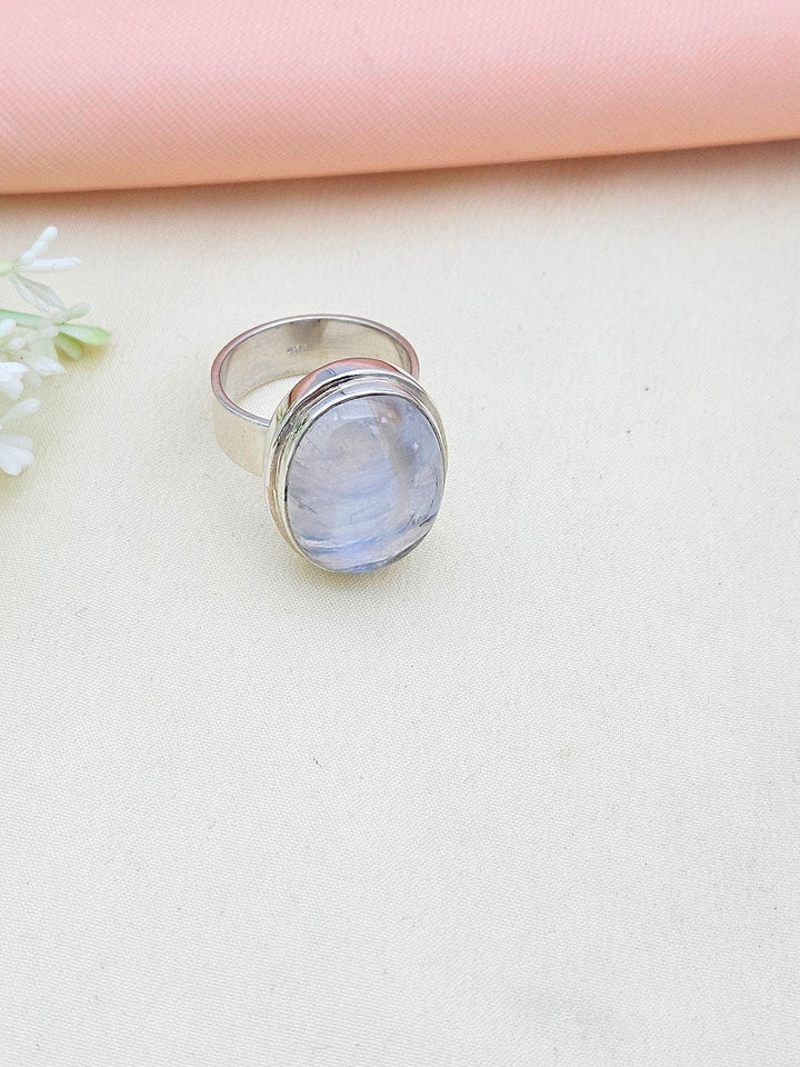 Gorgeous 925 Silver White Rainbow Gem Stone  Fine Handcrafted Designer Finger Ring - US Size 8