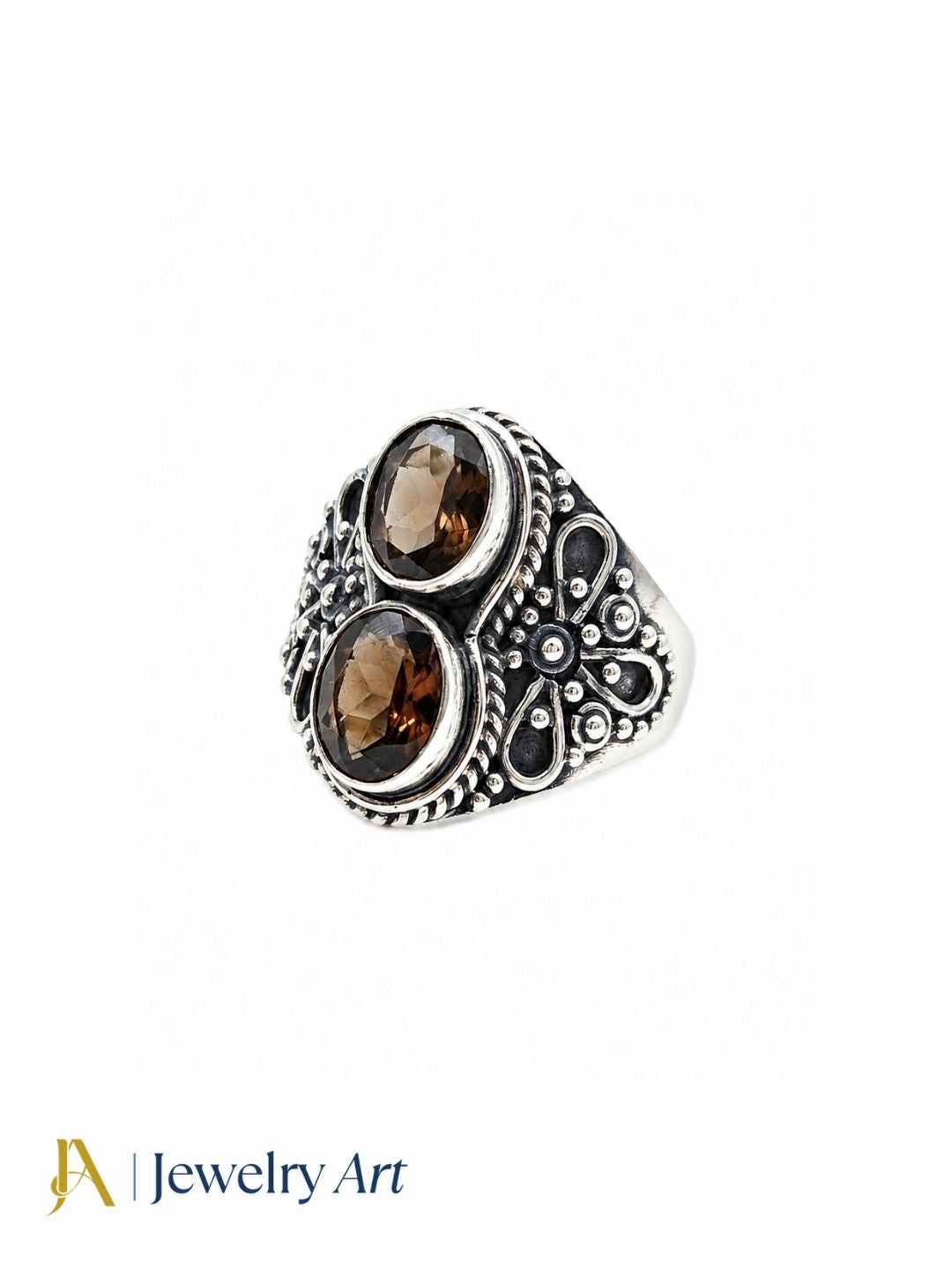 Designer 925 silver Smoky semi-precious gemstone ring for women