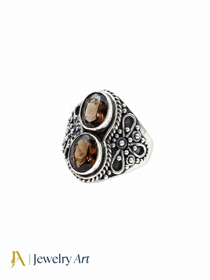 Designer 925 silver Smoky semi-precious gemstone ring for women