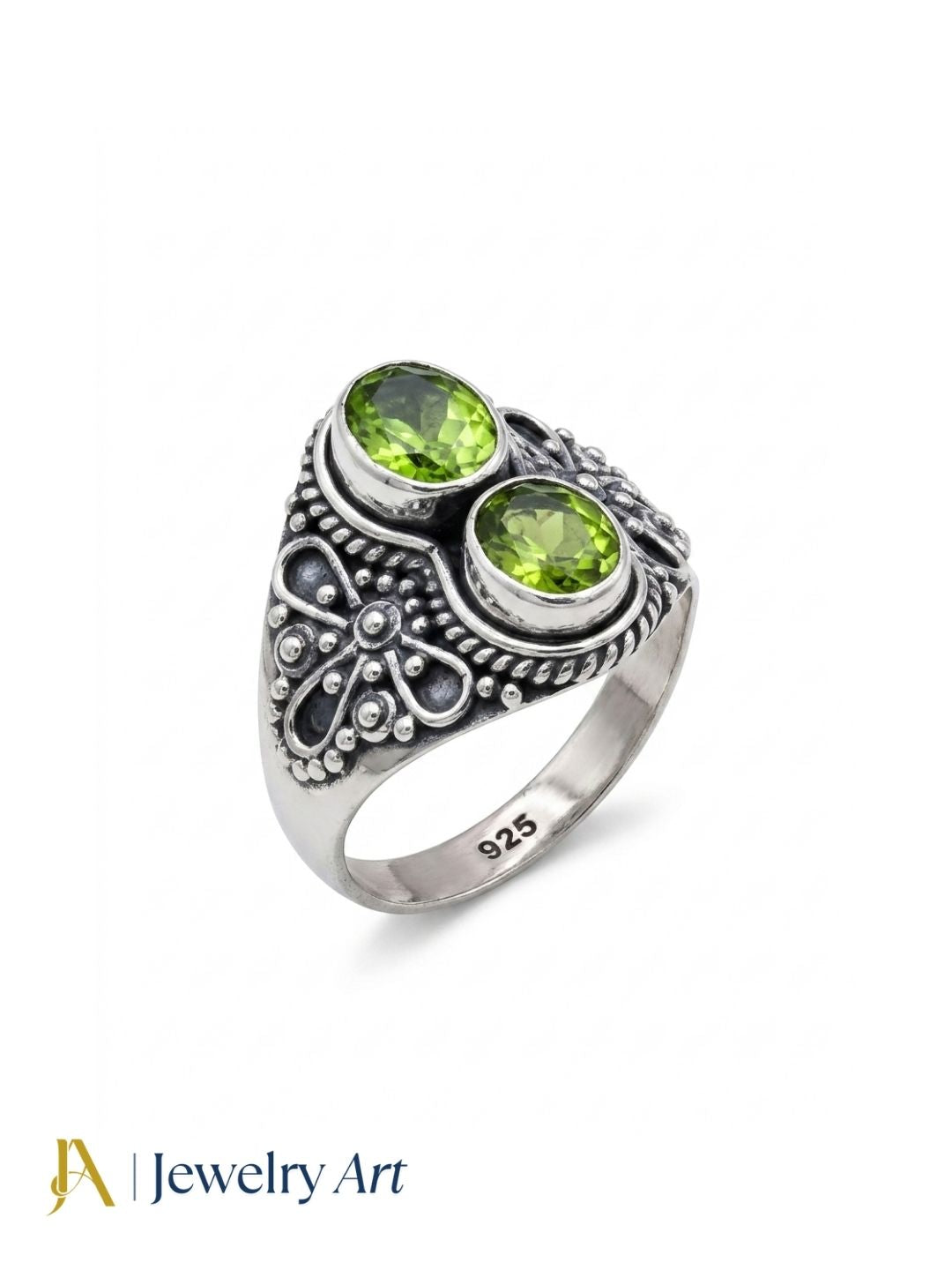Fine Peridot gemstone oxidized silver handcrafted finger ring
