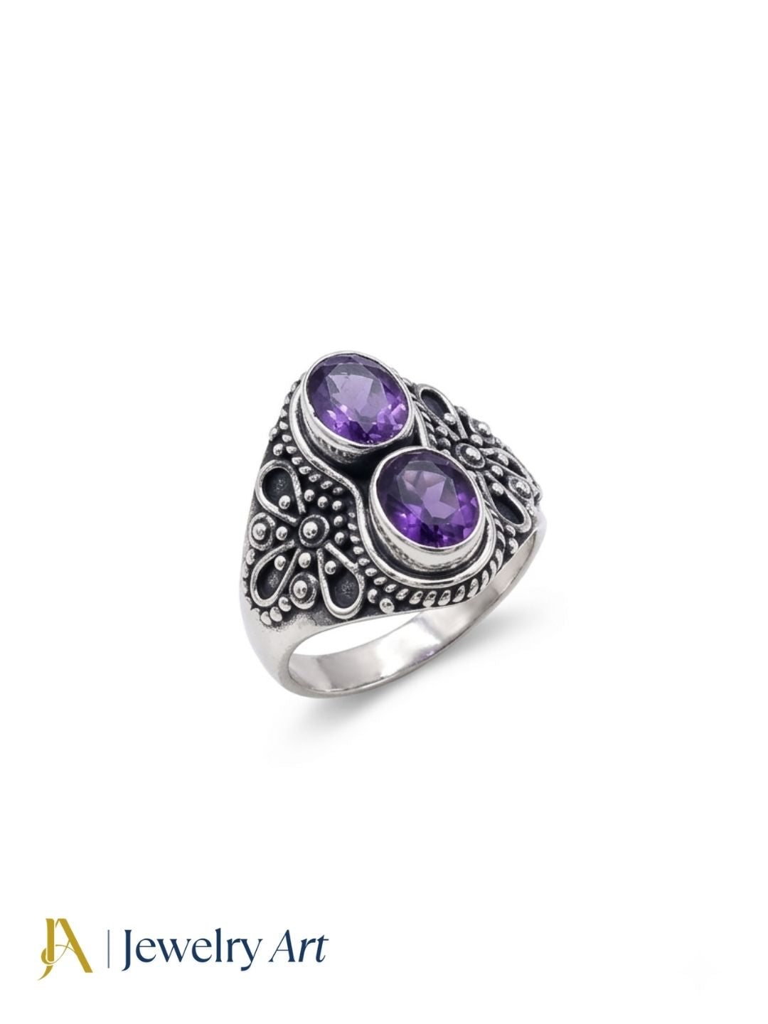 Handcrafted 925 silver oxidized Amethyst gemstone designer finger ring