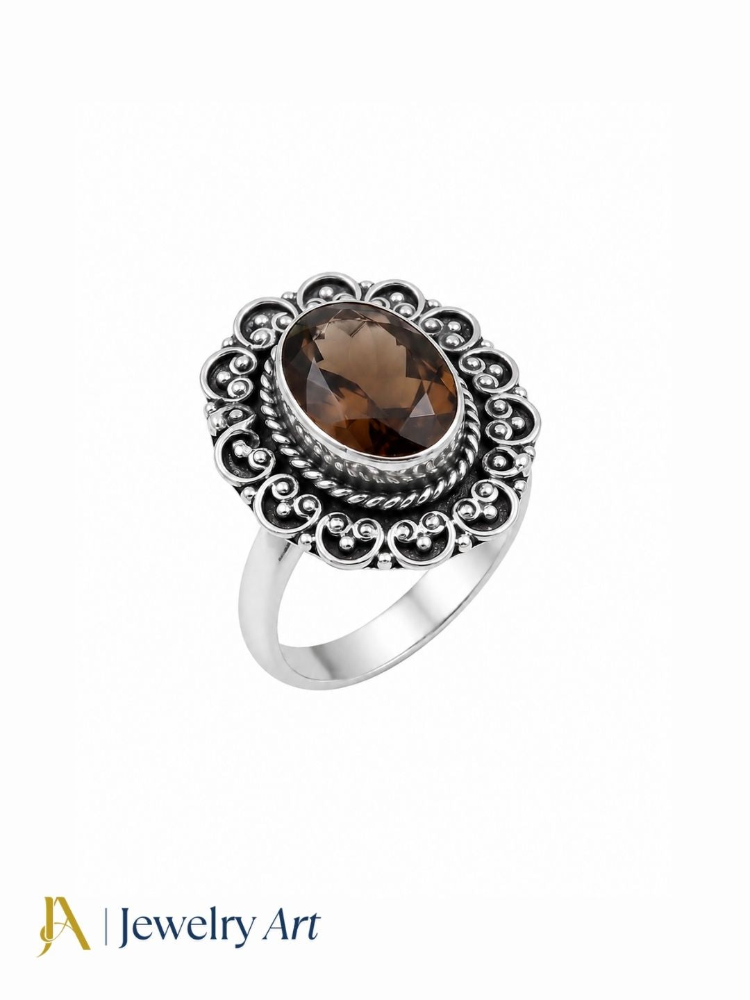 925 oxidized silver Smoky Quartz gemstone finger ring isolated on white background