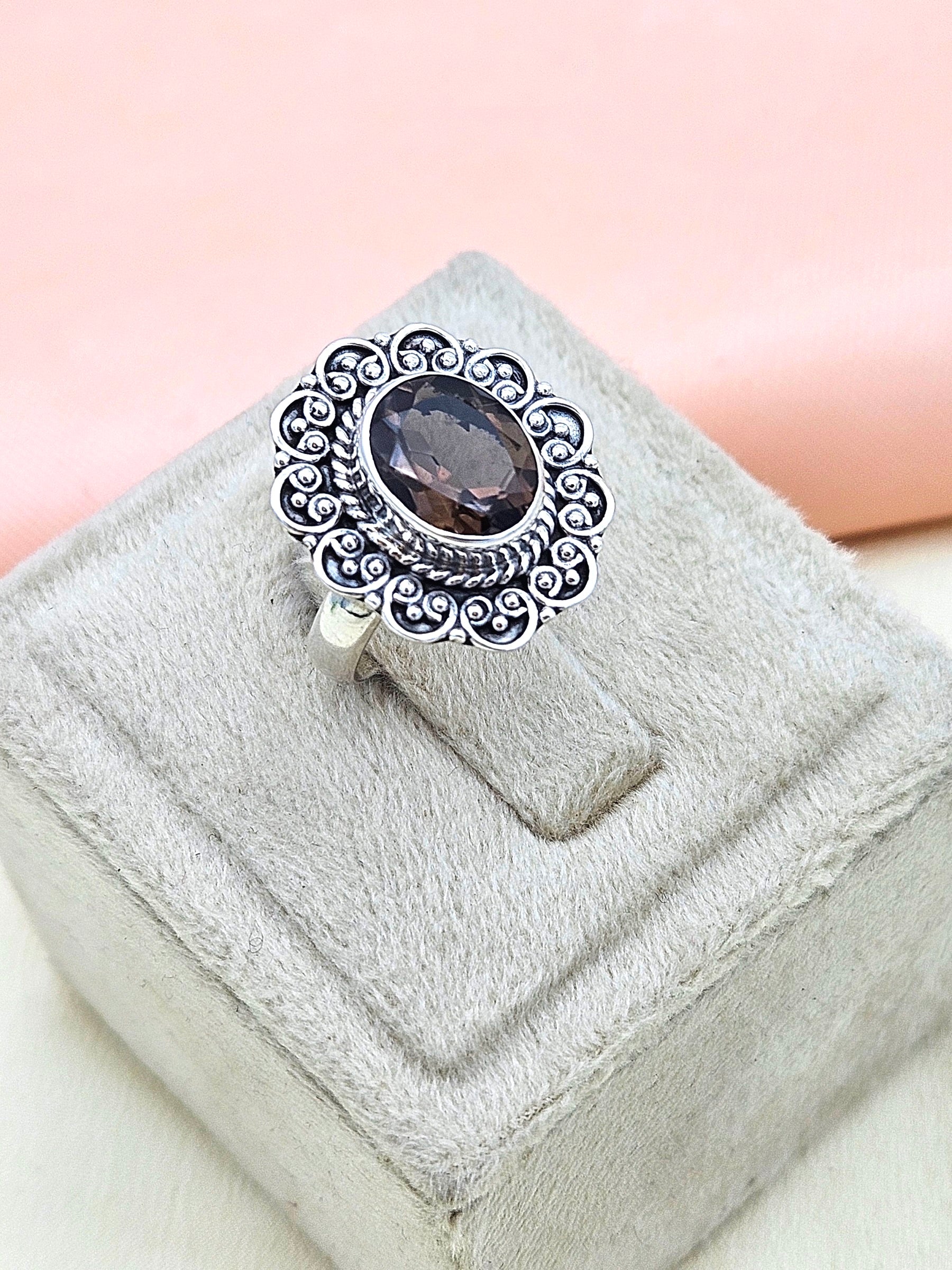 Fine Handcrafted 925 Silver Oxidized Amethyst Gem Stone Awesome Designer Finger Ring - US Size 8