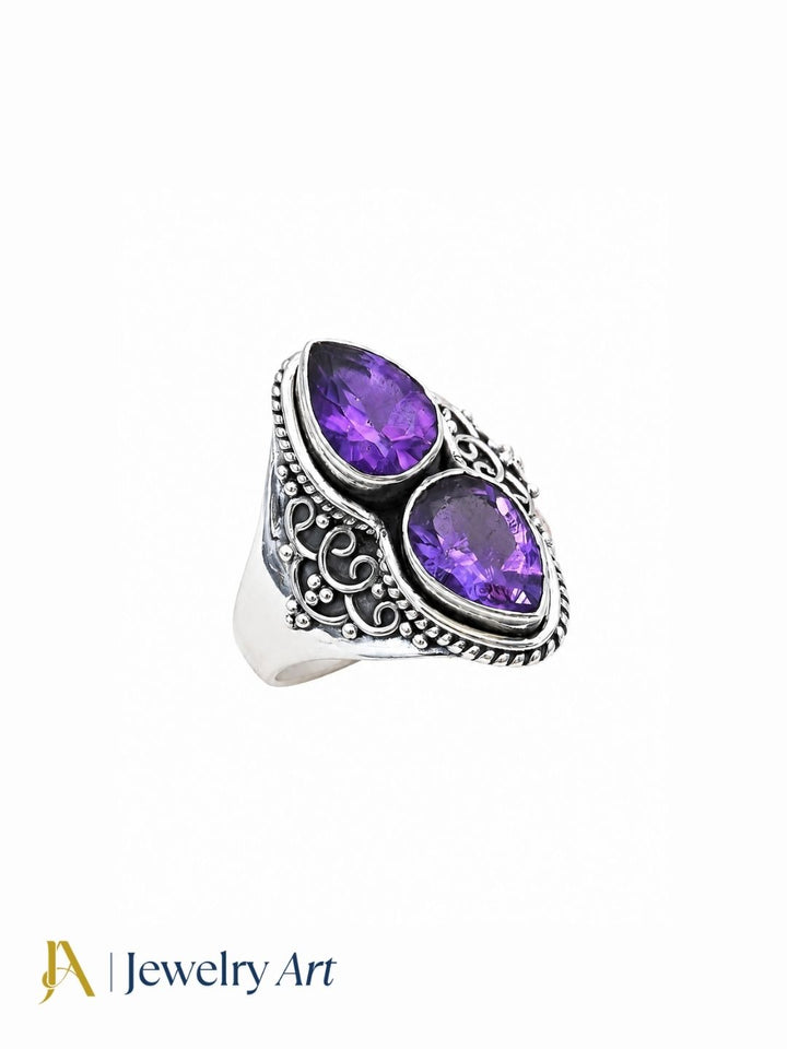 Handcrafted 925 silver oxidized Amethyst gemstone designer finger ring
