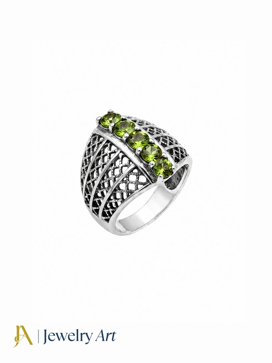 Premium 925 oxidized silver Peridot gemstone statement ring