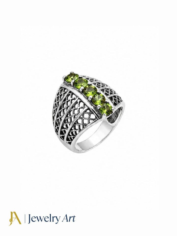 Premium 925 oxidized silver Peridot gemstone statement ring