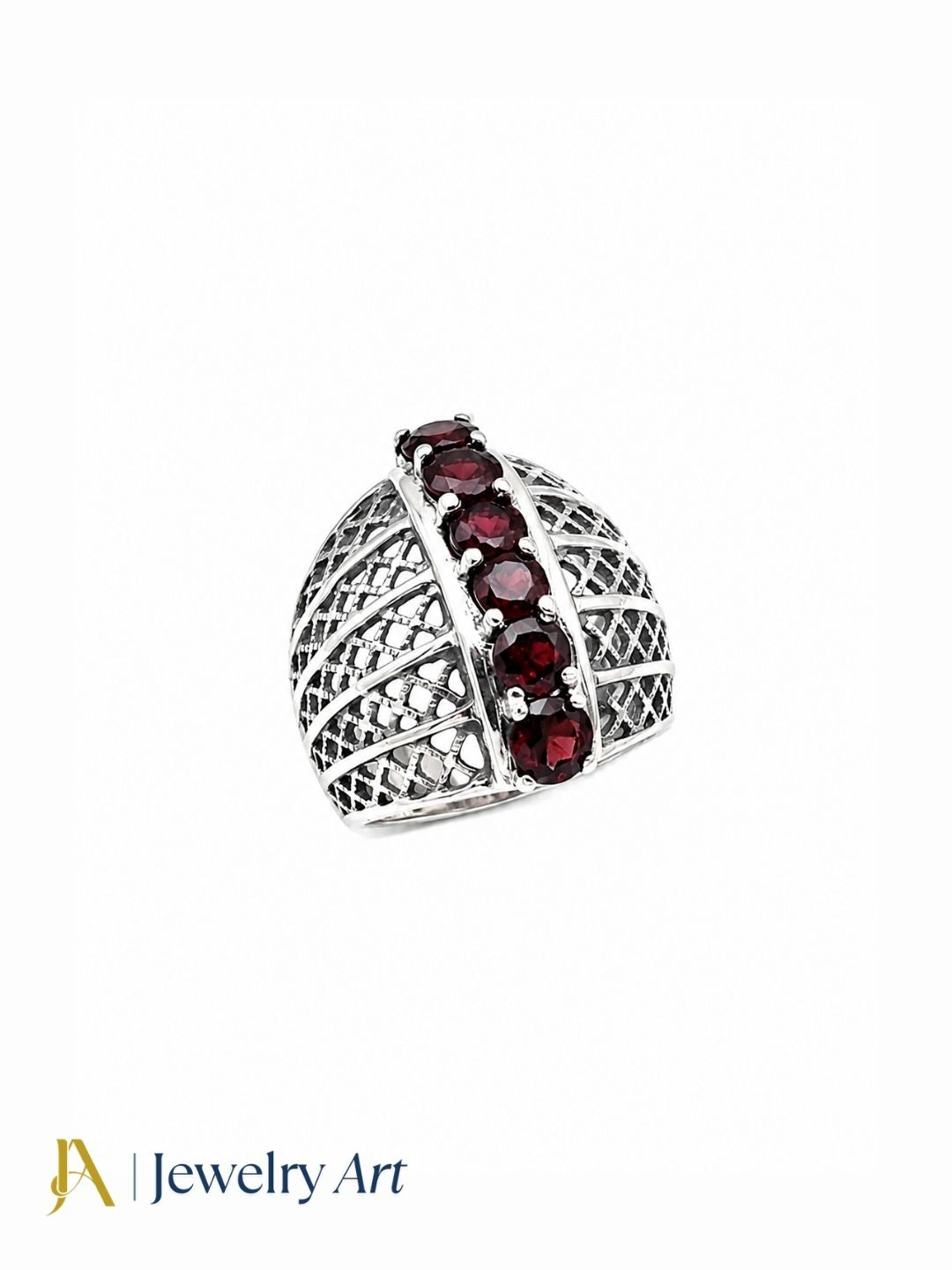 Luxury 925 oxidized silver Garnet gemstone artisan finger ring