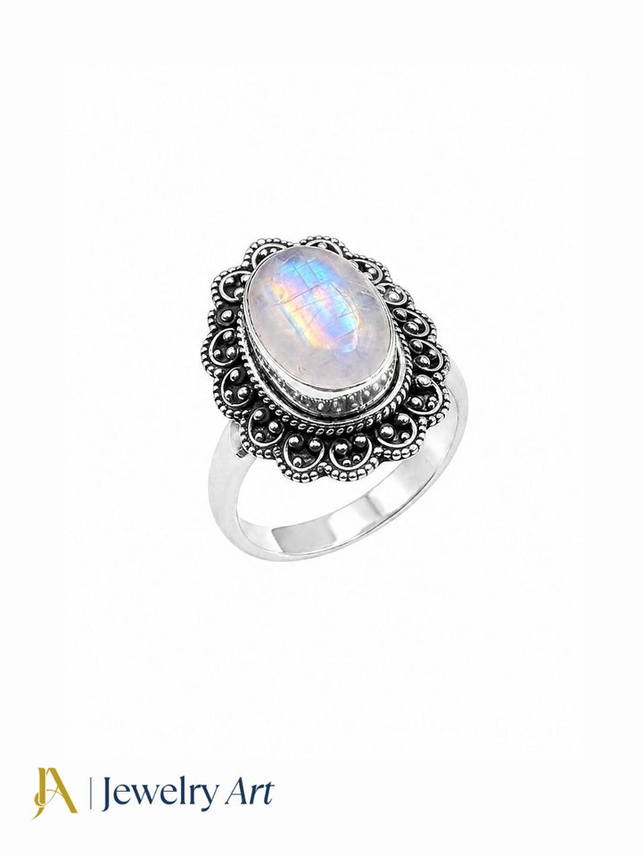 925 Sterling Silver Oxidized Moonstone Ring | Handmade Statement Ring | Boho Jewelry, Gift for Her