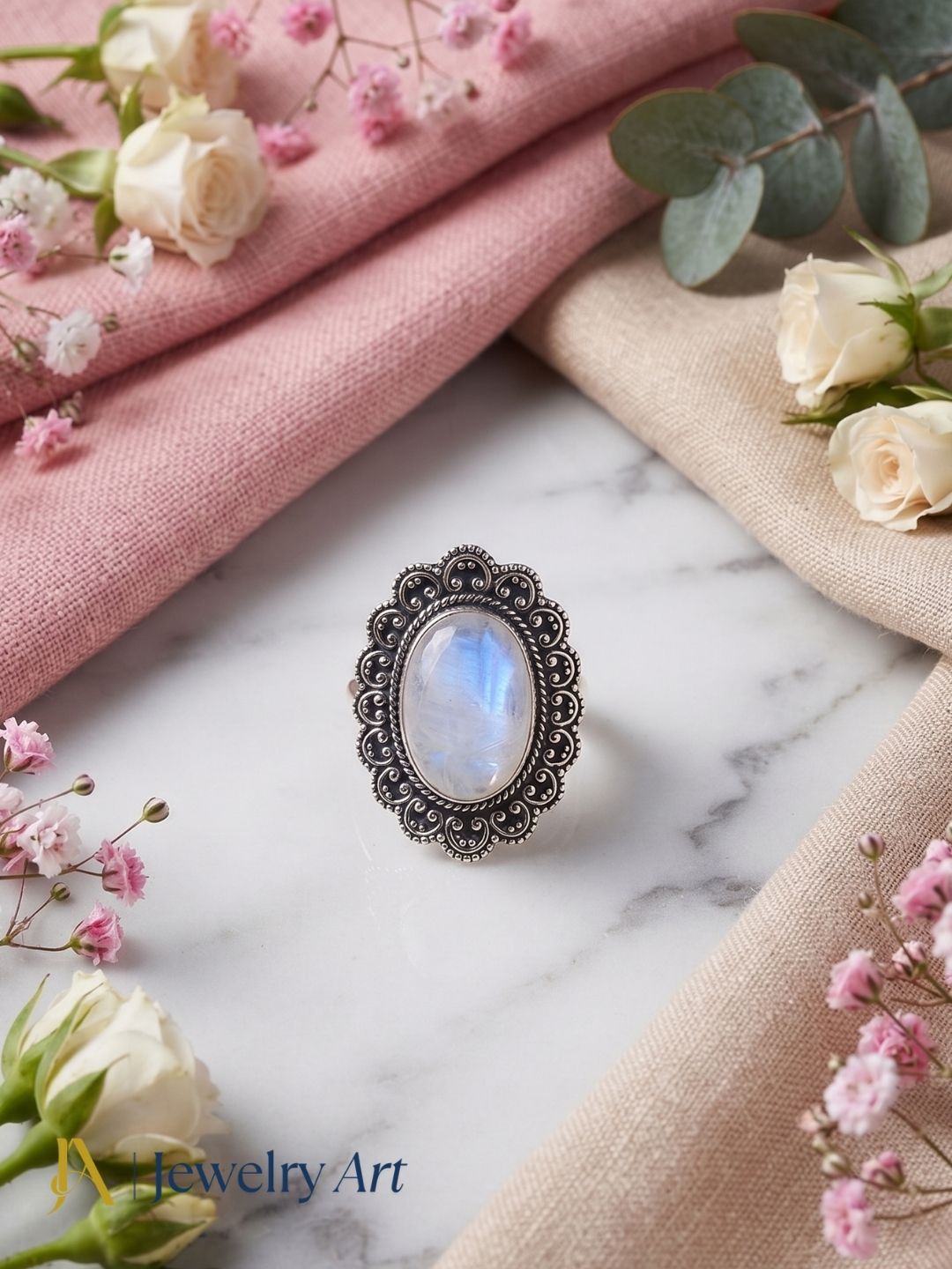 925 Sterling Silver Oxidized Moonstone Ring | Handmade Statement Ring | Boho Jewelry, Gift for Her