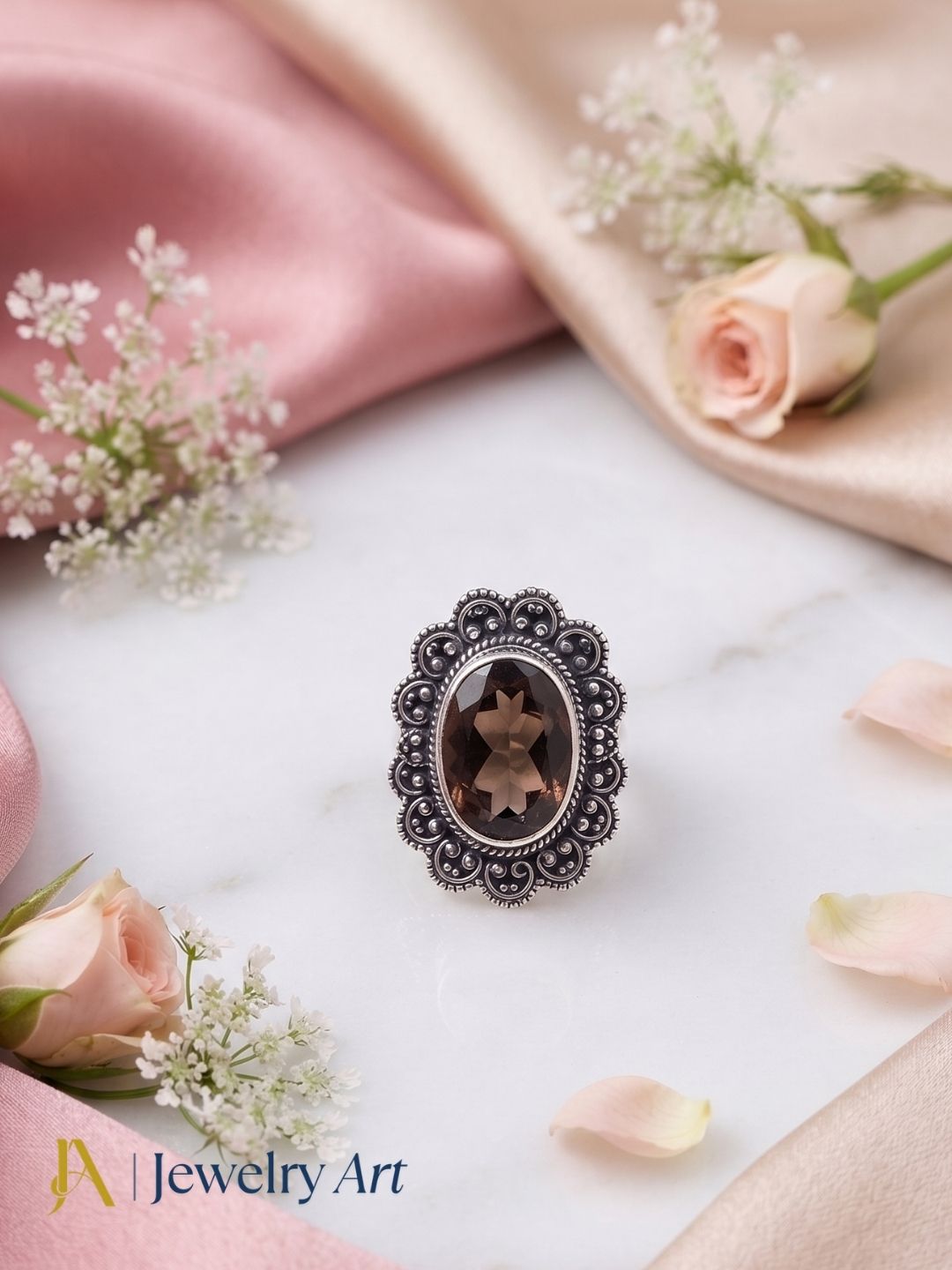 925 Sterling Silver Oxidized Moonstone Ring | Handmade Statement Ring | Boho Jewelry, Gift for Her