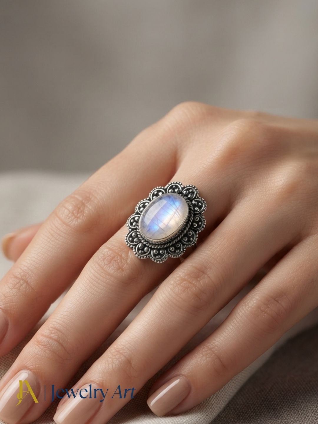 925 Sterling Silver Oxidized Moonstone Ring | Handmade Statement Ring | Boho Jewelry, Gift for Her