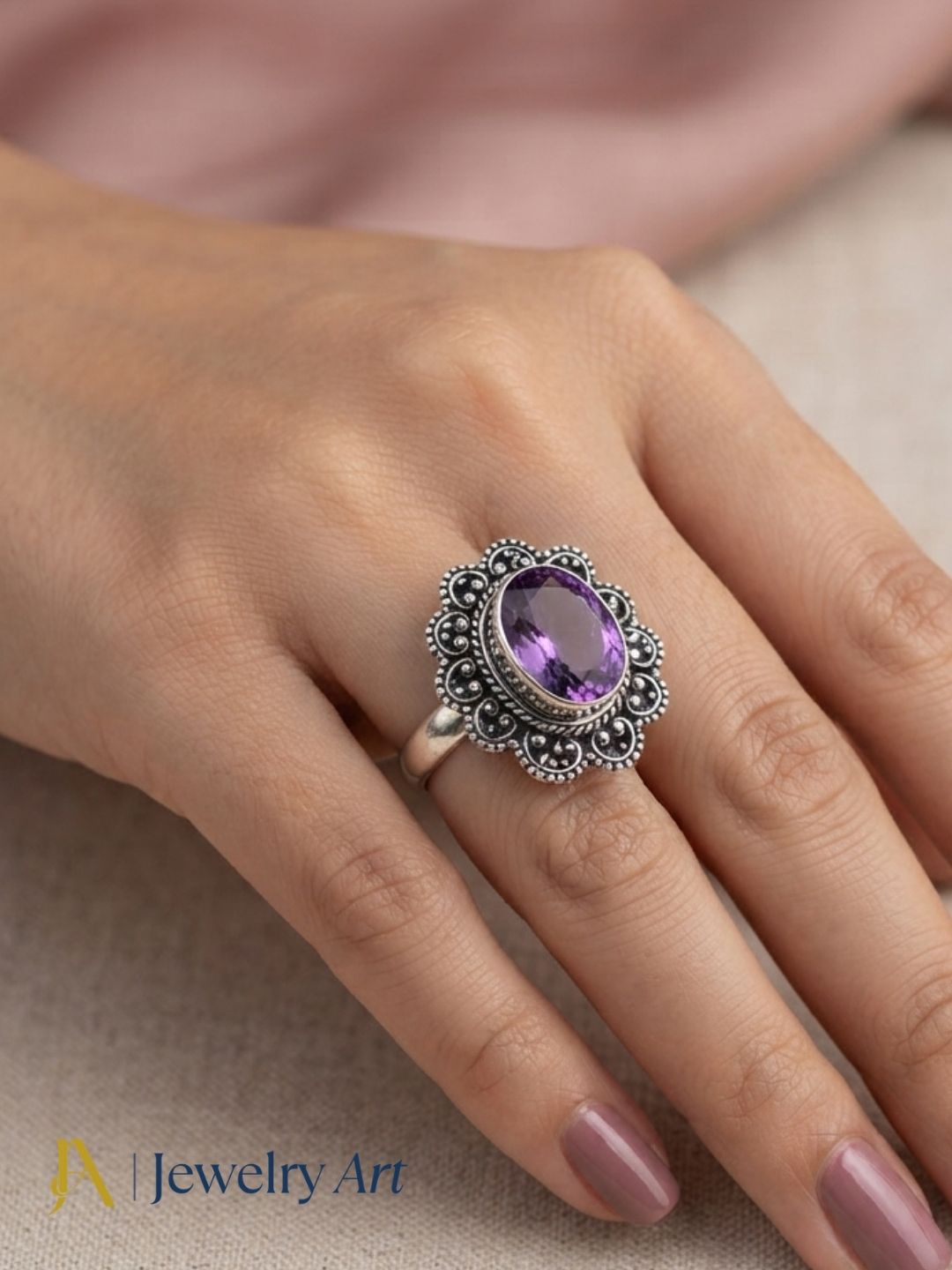 925 Sterling Silver Oxidized Moonstone Ring | Handmade Statement Ring | Boho Jewelry, Gift for Her
