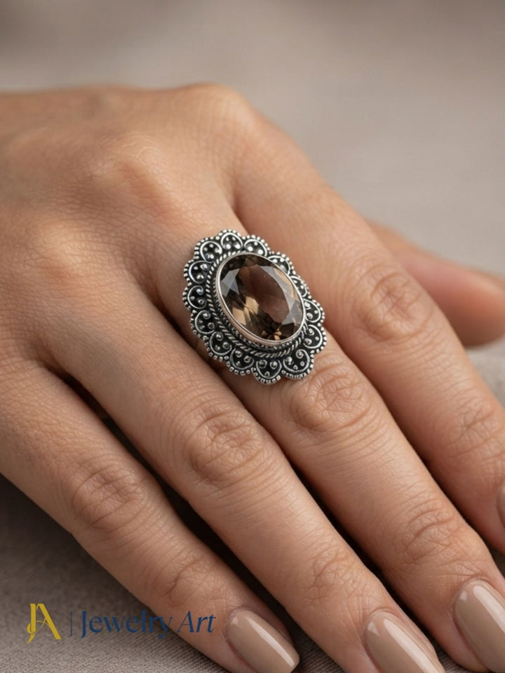 925 Sterling Silver Oxidized Moonstone Ring | Handmade Statement Ring | Boho Jewelry, Gift for Her