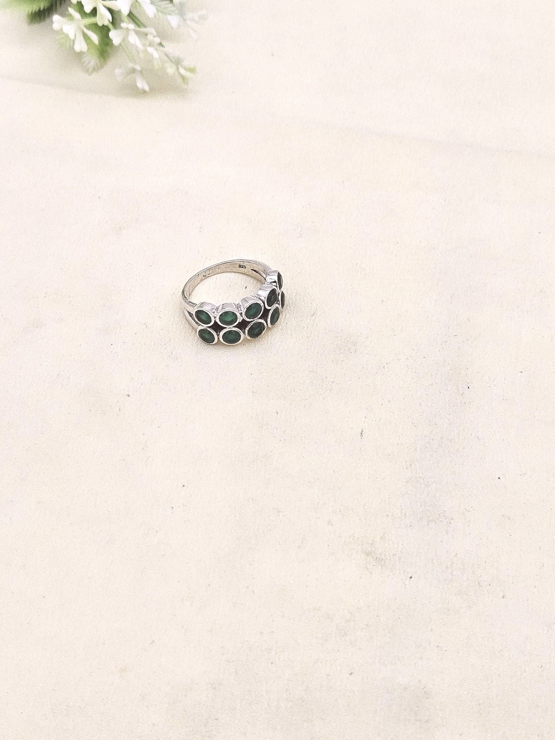 Fine Handcrafted 925 Silver Multi Green Onyx Gem Stones Awesome Designer Finger Ring