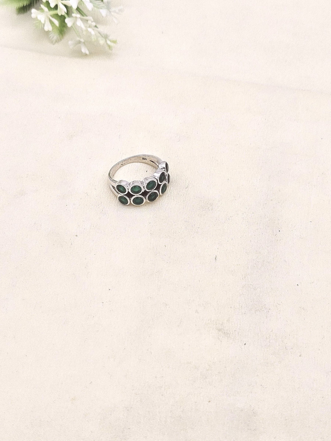 Fine Handcrafted 925 Silver Multi Green Onyx Gem Stones Awesome Designer Finger Ring