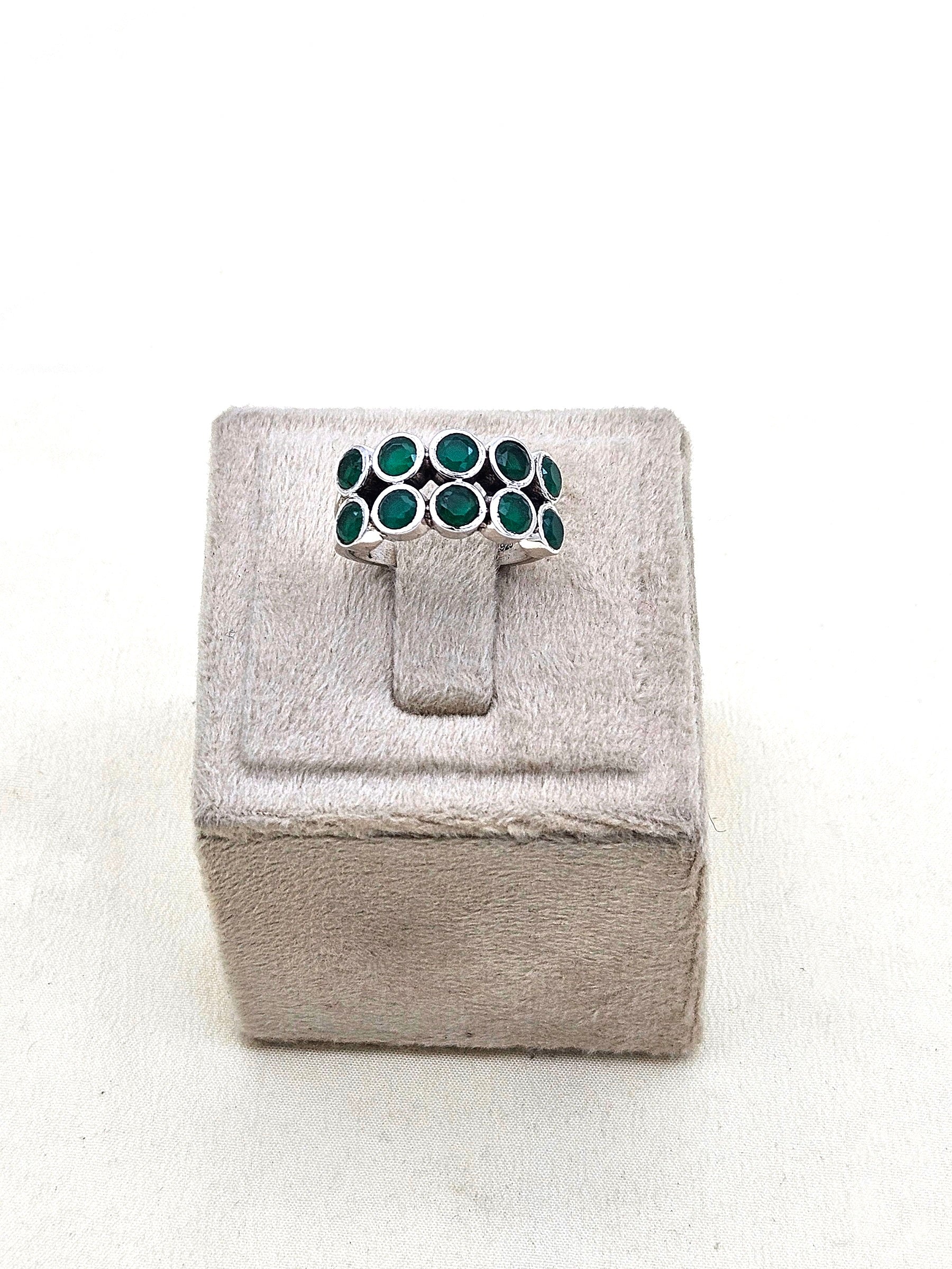 Fine Handcrafted 925 Silver Multi Green Onyx Gem Stones Awesome Designer Finger Ring