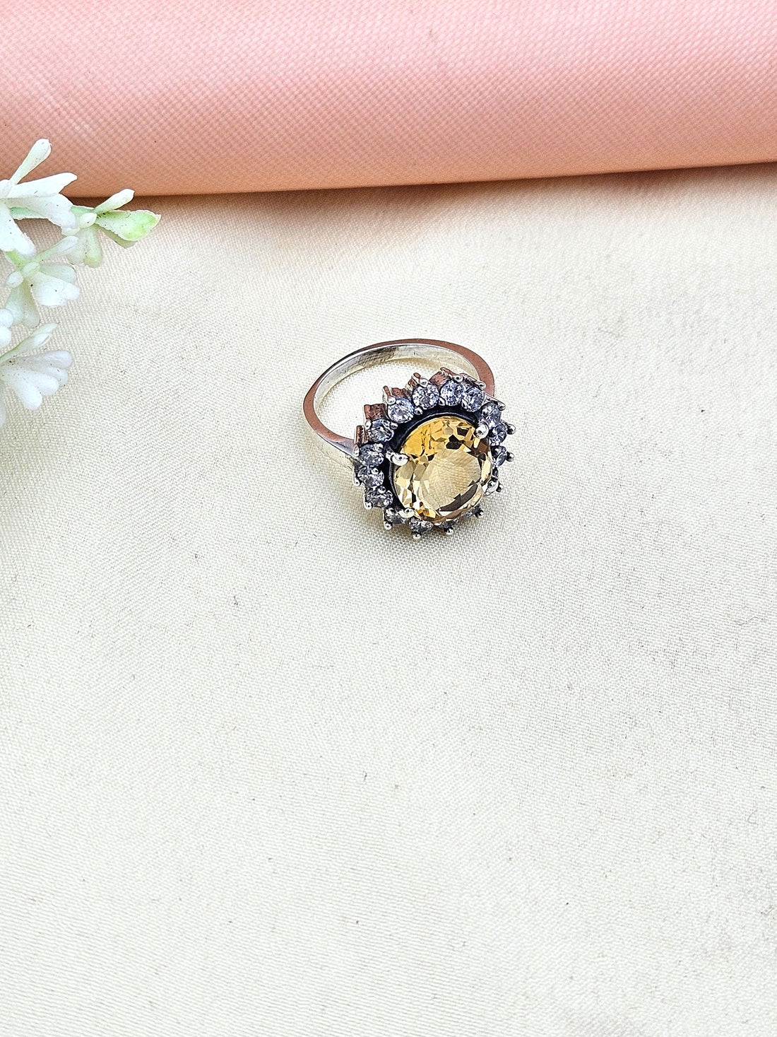 Fine Handcrafted 925 Silver Citrine- CZ  Gem Stones Awesome Designer Finger Ring