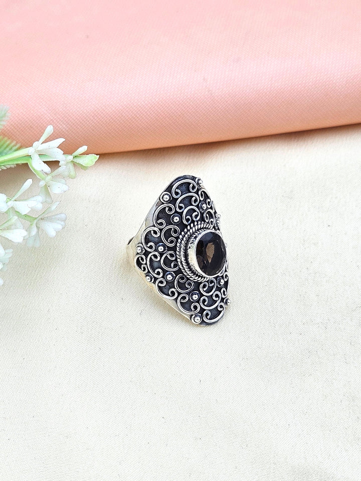 Fine Handcrafted 925 Silver Oxidized Smoky Gem Stones Awesome Designer Finger Ring