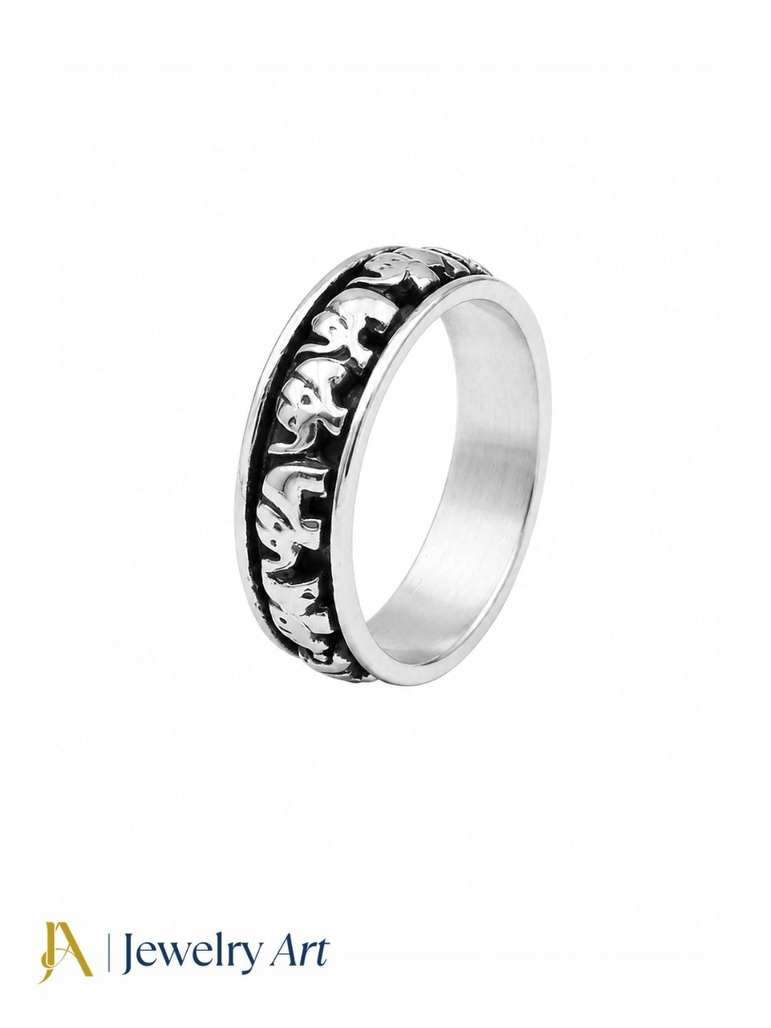 Fine Handcrafted 925 Silver Oxidized Elephant Designer Moving Challa Finger Ring