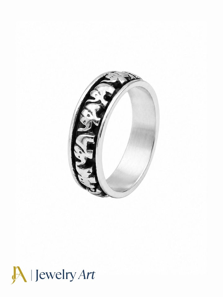 Fine Handcrafted 925 Silver Oxidized Elephant Designer Moving Challa Finger Ring