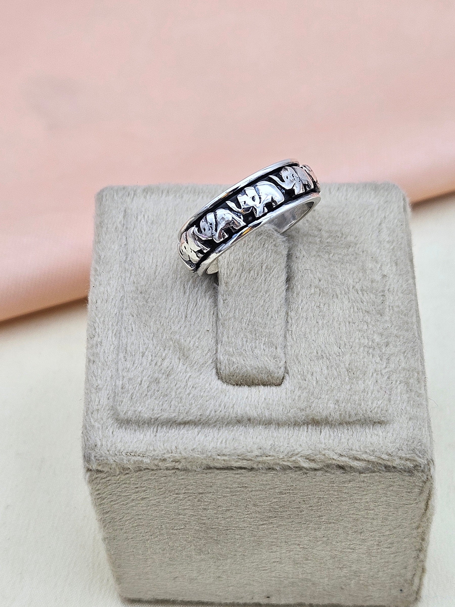 Fine Handcrafted 925 Silver Oxidized Elephant Designer Moving Challa Finger Ring