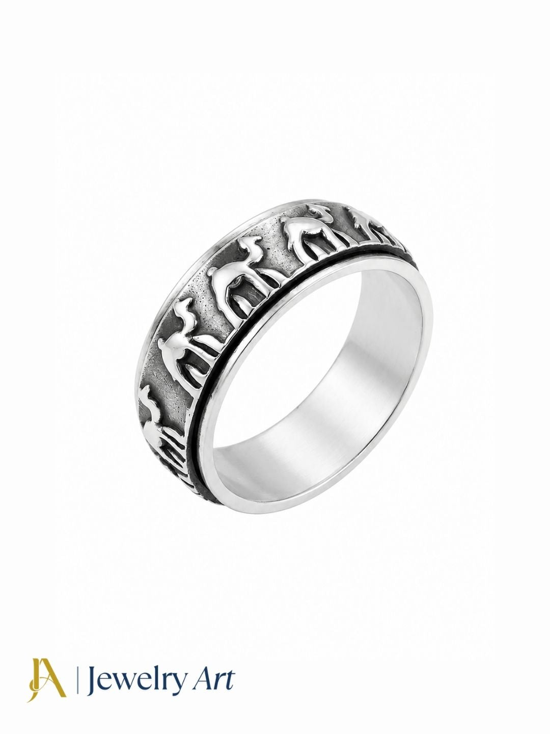 Fine Handcrafted 925 Silver Oxidized Camel Designer Moving Challa Finger Ring