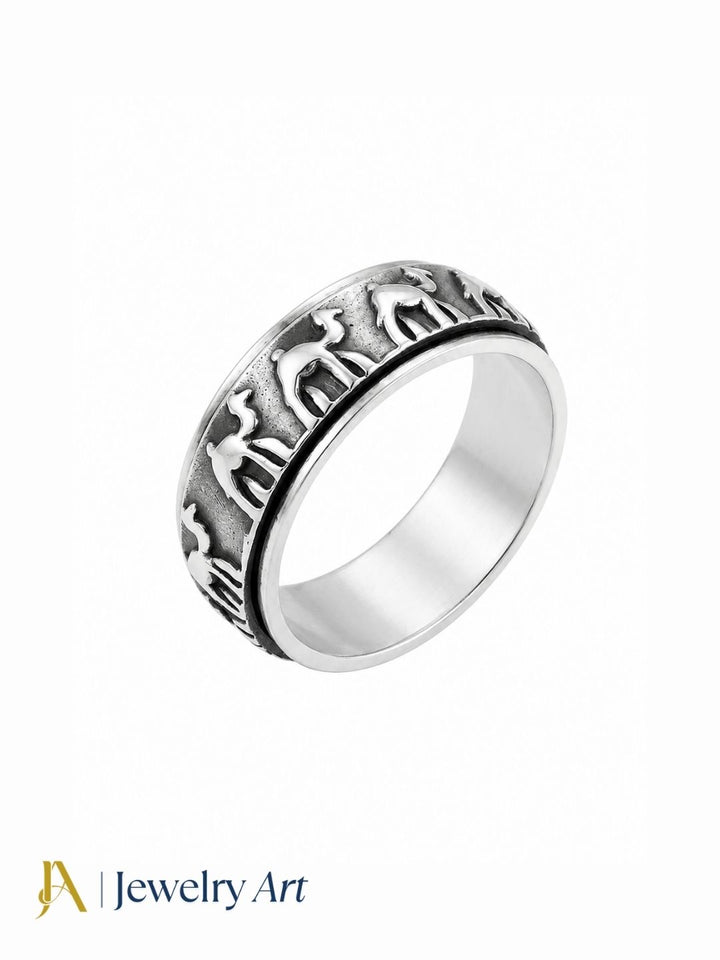 Fine Handcrafted 925 Silver Oxidized Camel Designer Moving Challa Finger Ring