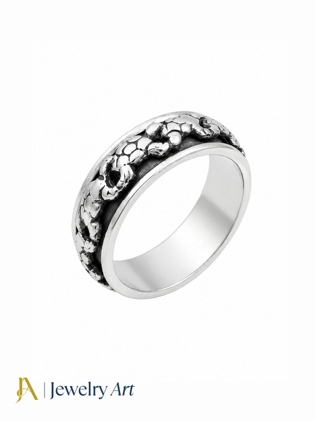 Fine Handcrafted 925 Silver Oxidized Tortoise Designer Moving Challa Finger Ring
