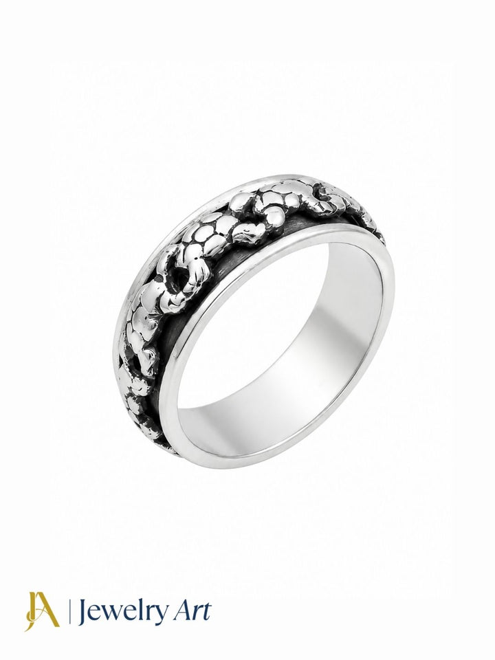 Fine Handcrafted 925 Silver Oxidized Tortoise Designer Moving Challa Finger Ring